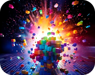 Firefly A vibrant and colorful explosion of blocks disappearing from the screen as a player scores b